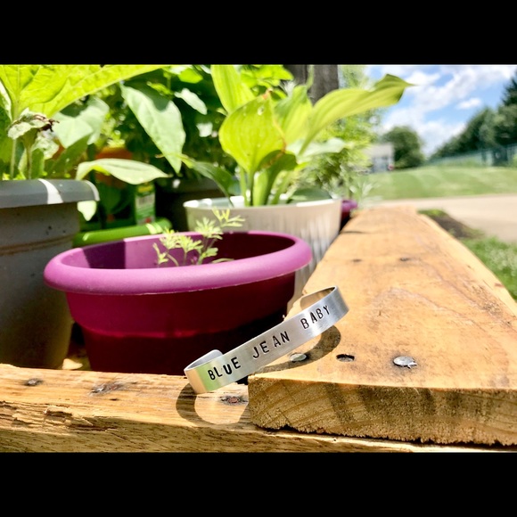 Hand stamped adjustable metal cuff bracelet